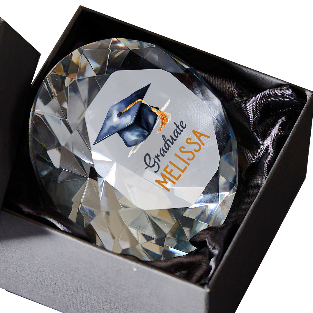 Personalised Graduation Gift Diamond Paperweight Gift With Hat