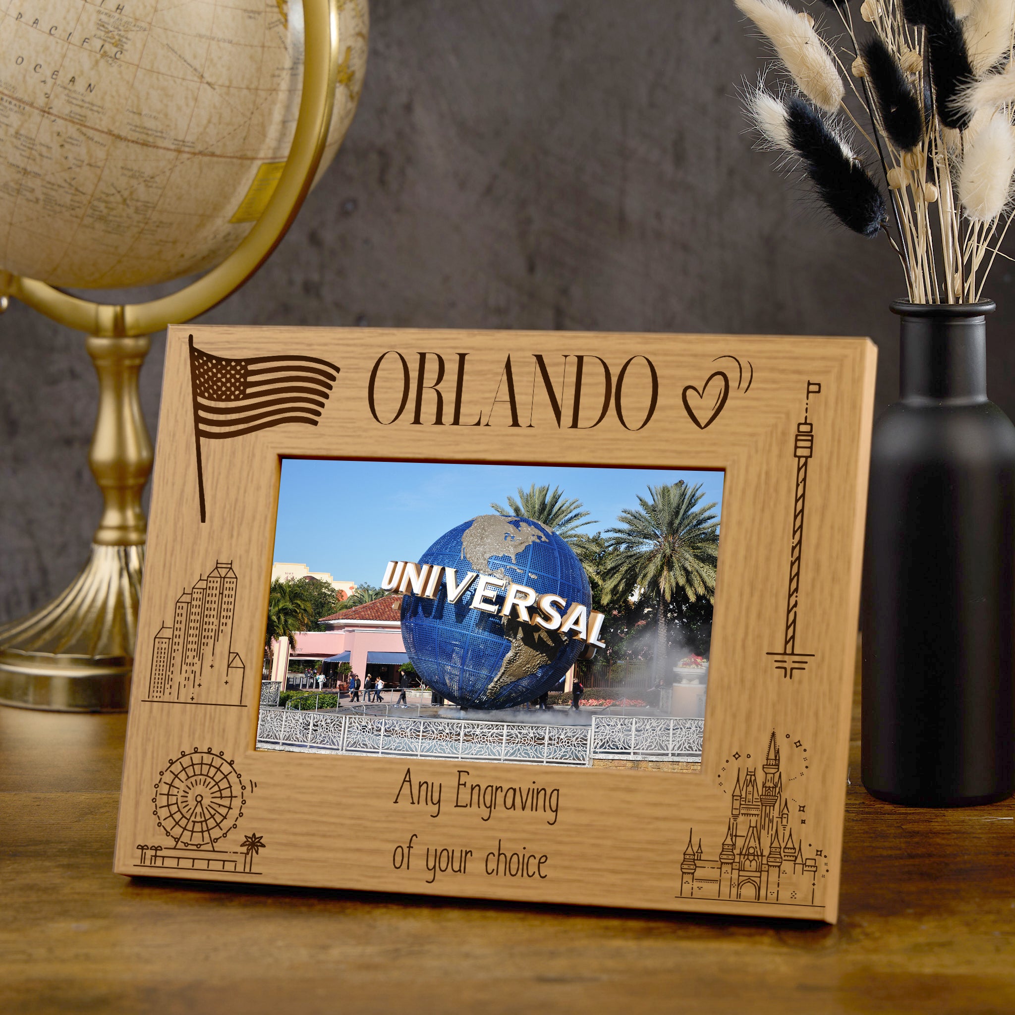 Personalised Orlando Florida Holiday Memory Photo Frame Engraved