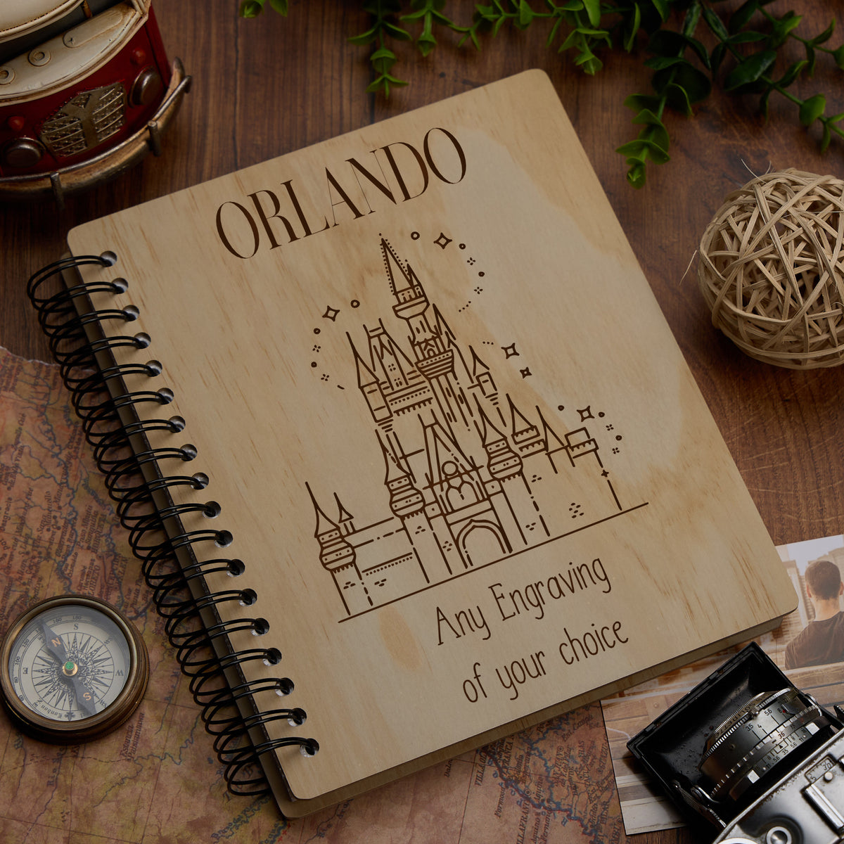 Personalised Large Engraved Wooden Photo Album Orlando Holiday