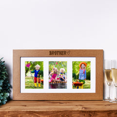 Personalised Brother Wooden Triple Photo Picture Frame 6 x 4