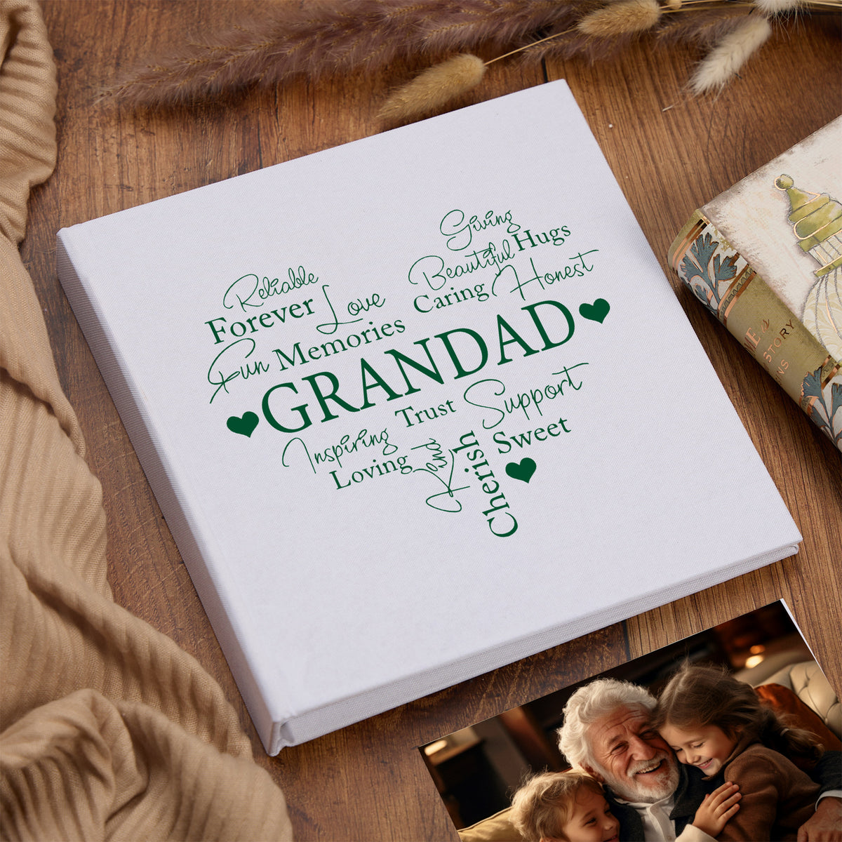 Large Book Bound Grandad Gift With Word Heart Photo Album