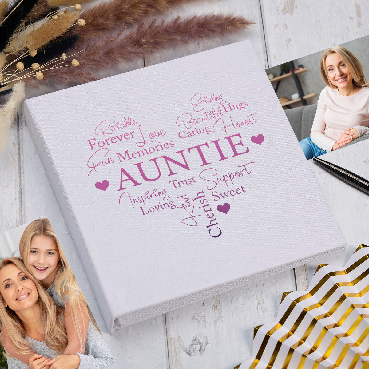 Large Book Bound Auntie Gift With Word Heart Photo Album