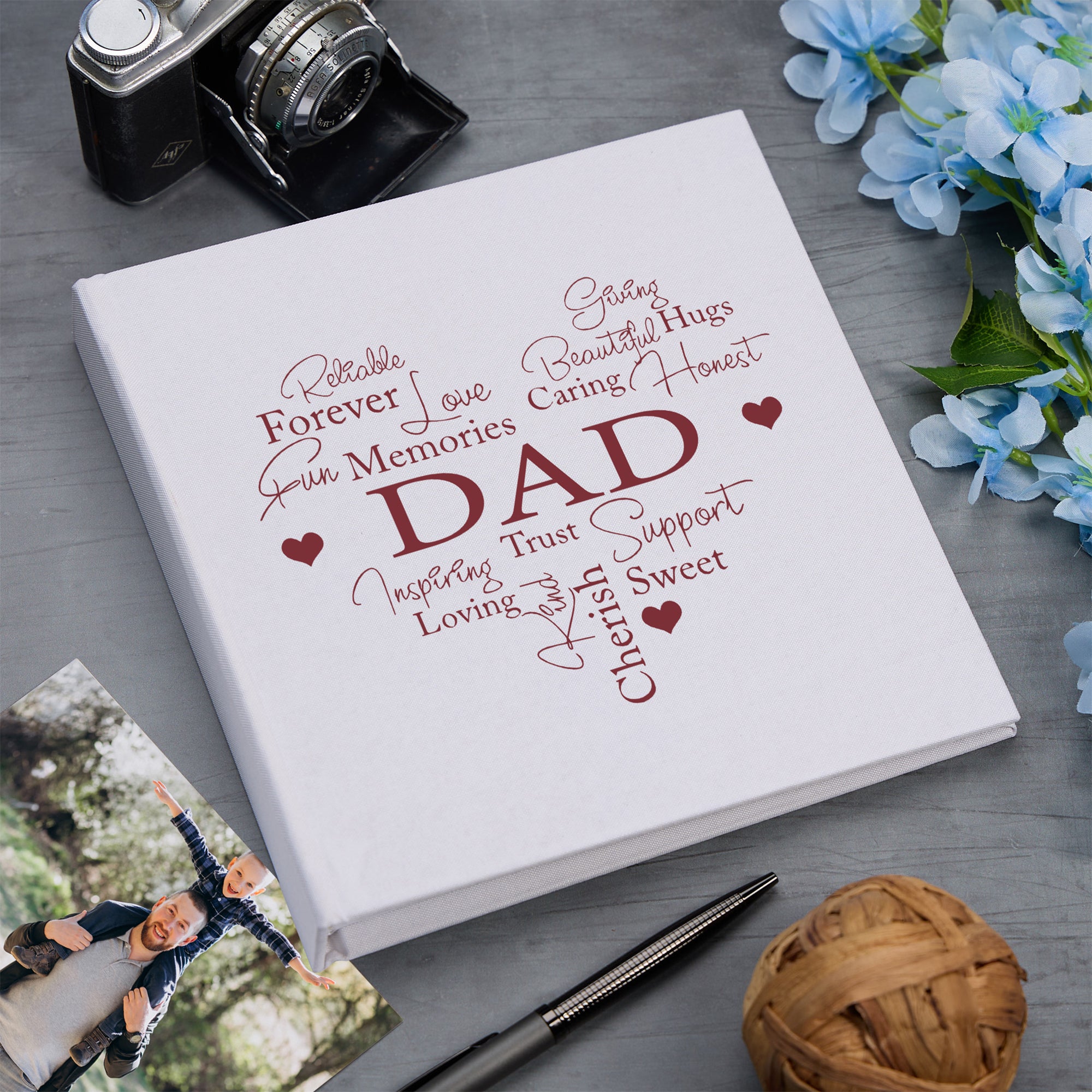 Large Book Bound Dad Gift With Word Heart Photo Album