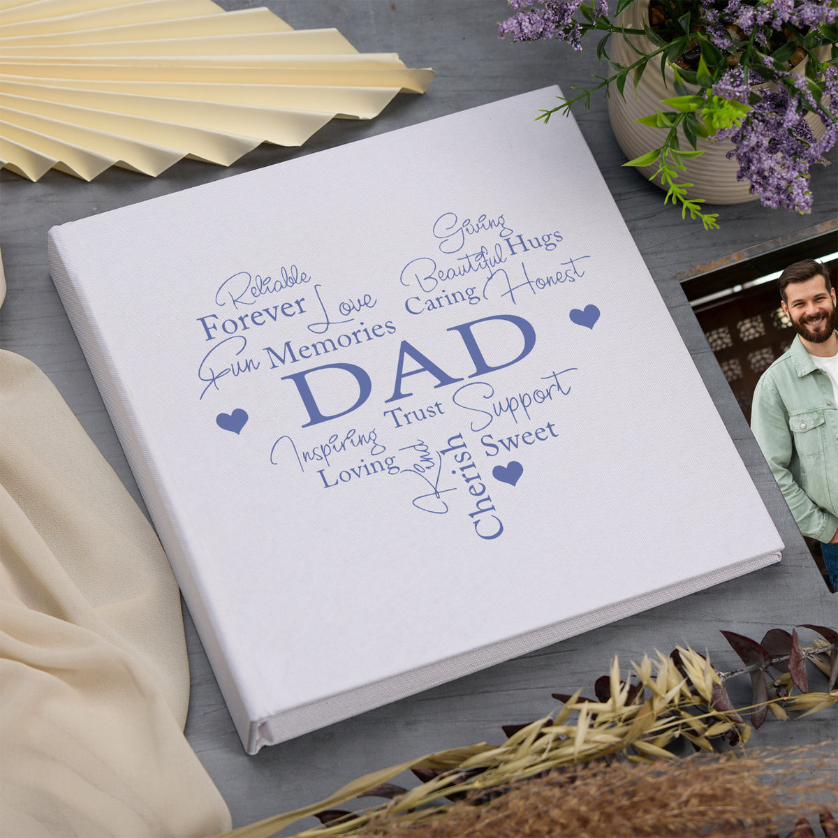 Large Book Bound Dad Gift With Word Heart Photo Album