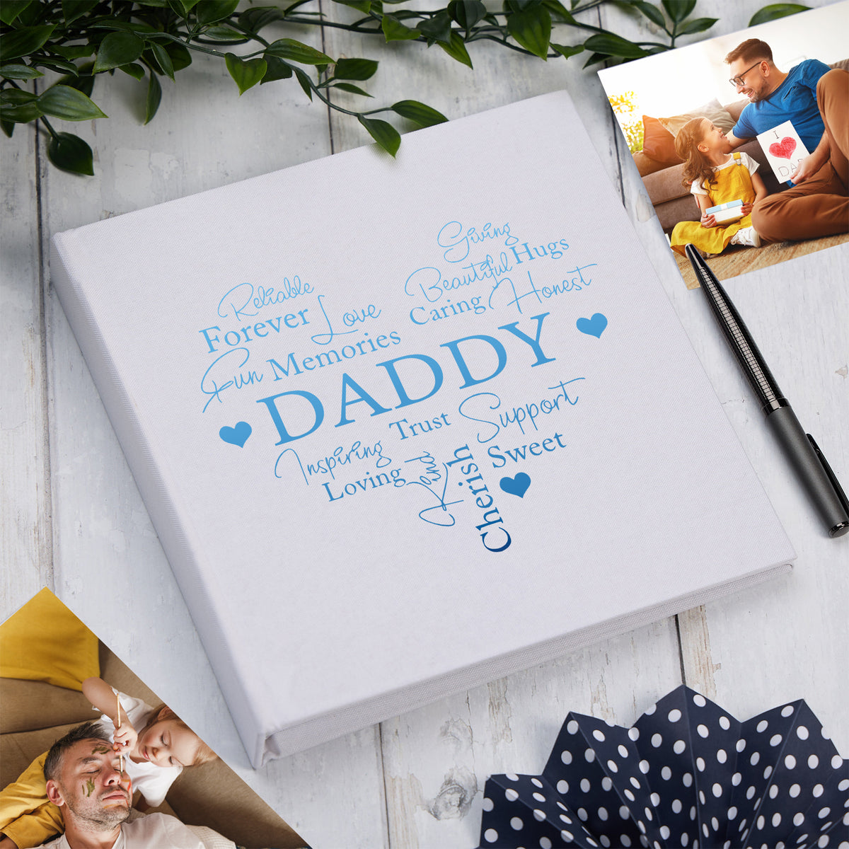 Large Book Bound Daddy Gift With Word Heart Photo Album