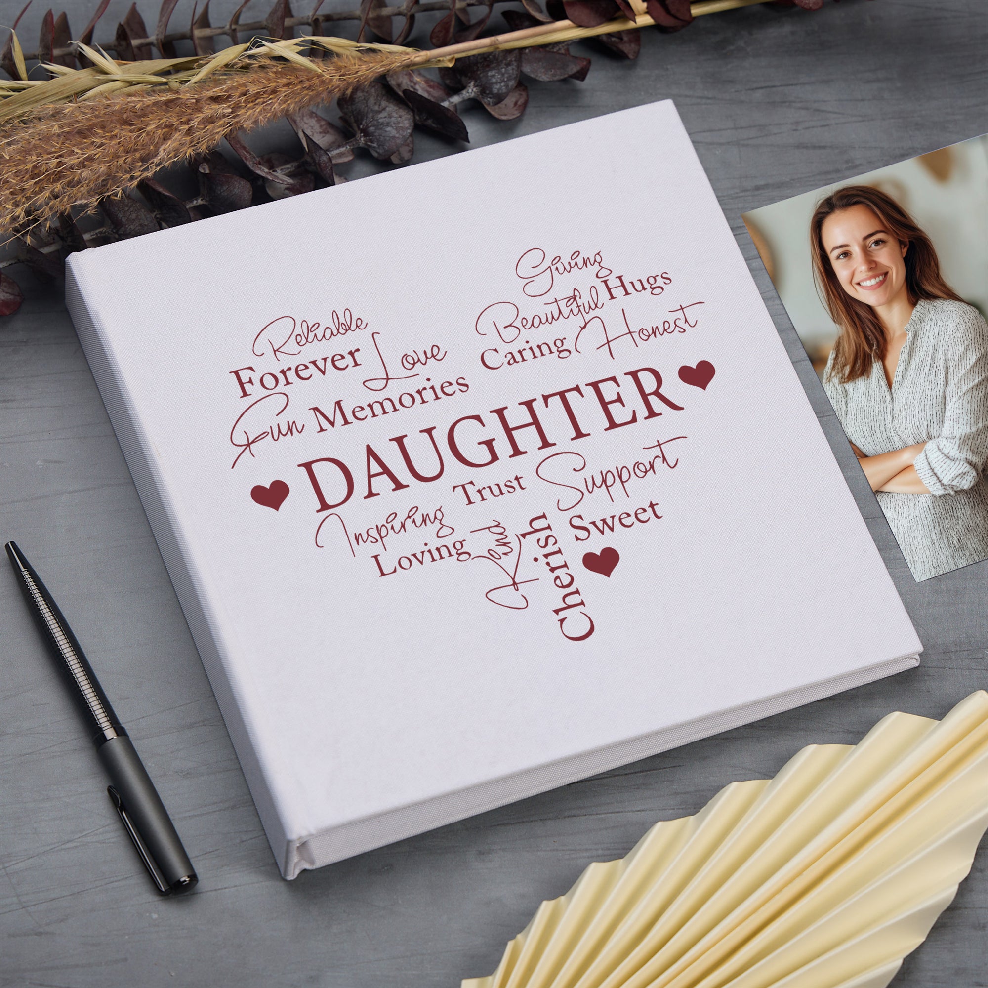 Large Book Bound Daughter Gift With Word Heart Photo Album