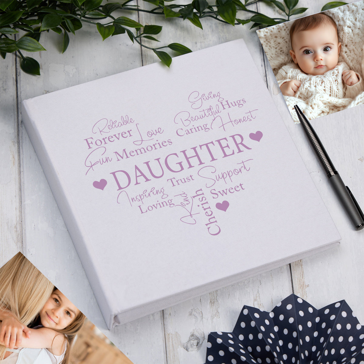 Large Book Bound Daughter Gift With Word Heart Photo Album