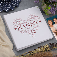 Large Book Bound Nanny Gift With Word Heart Photo Album