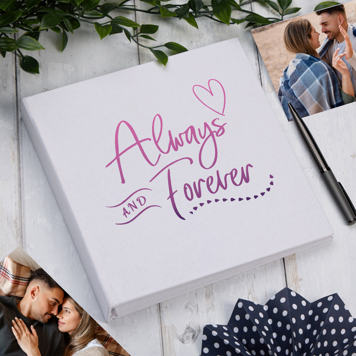 Large Book Bound Always and Forever Love Wedding Anniversary or Valentines Day Photo Album