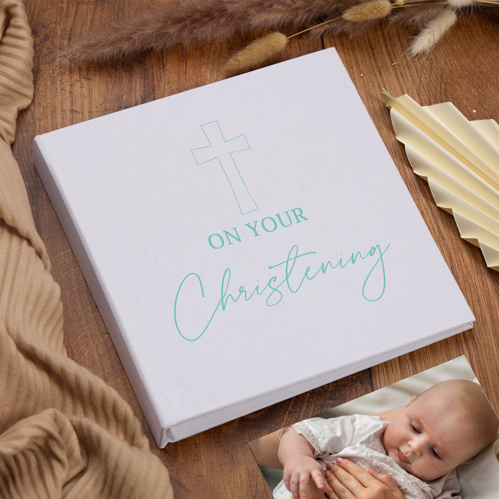 Large Book Bound Christening Gift Photo Album With Cross