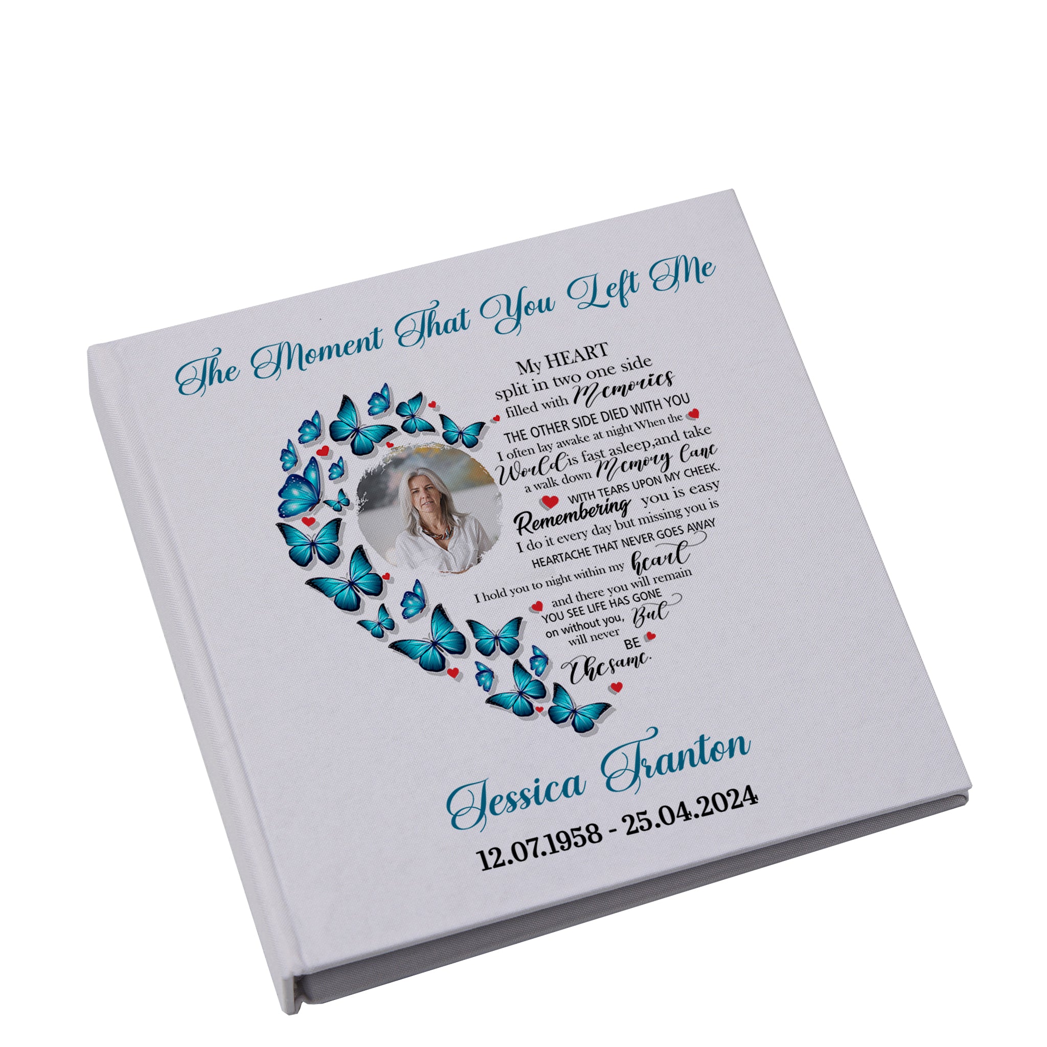 Large Book Bound Personalised Photo Funeral Condolence Memorial Butterfly Heart Album