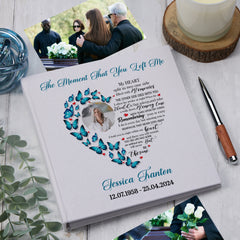 Large Book Bound Personalised Photo Funeral Condolence Memorial Butterfly Heart Album