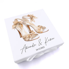 Personalised Wedding Box With Bride's Shoes Design and Ribbon Closure