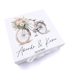 Personalised Wedding Box With Bicycle Design and Ribbon Closure