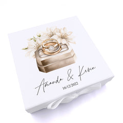 Personalised Wedding Box With Floral Ring Box Design and Ribbon Closure