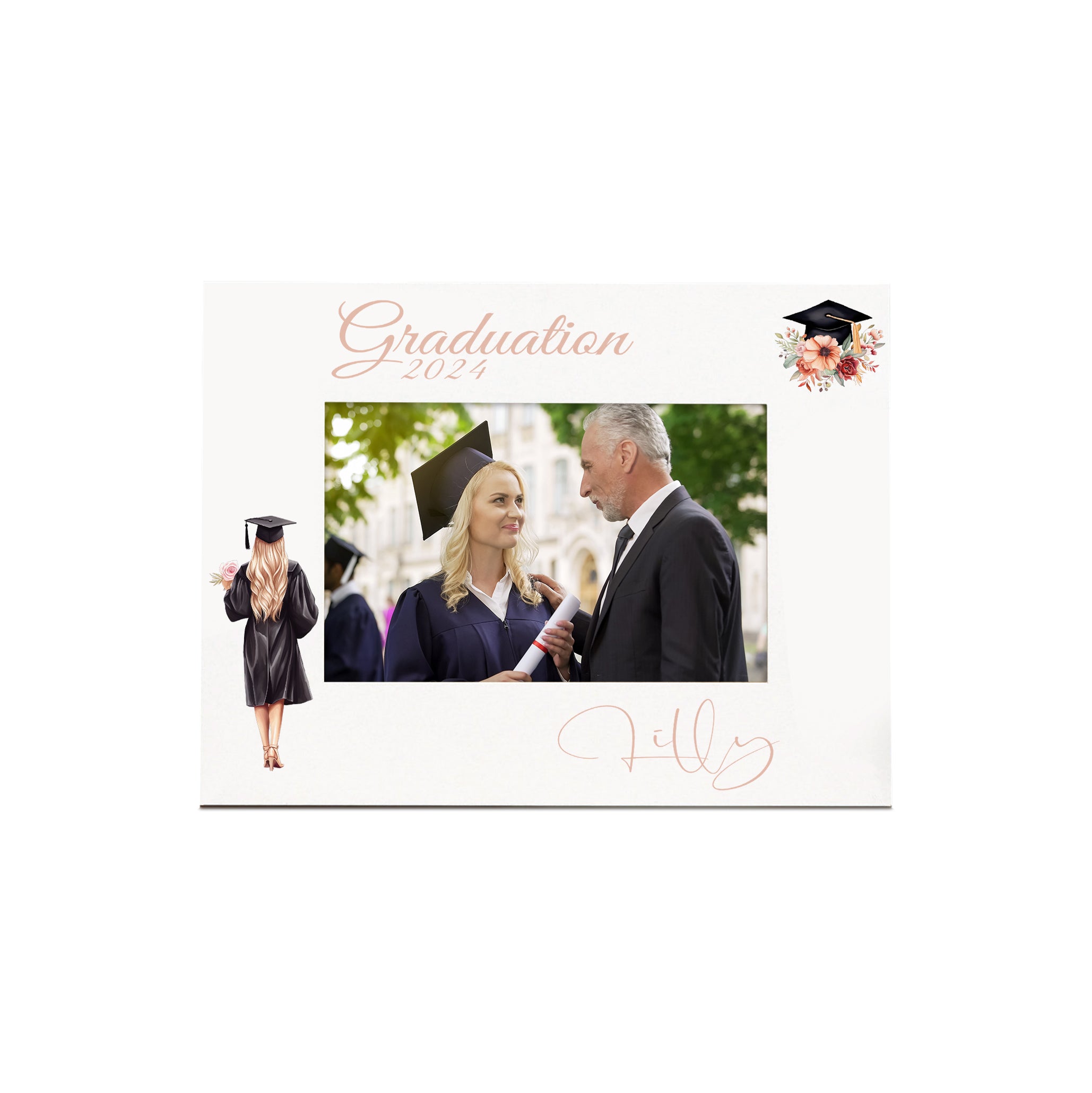 Personalised Graduation White Wooden Female Landscape Photo Frame Gift