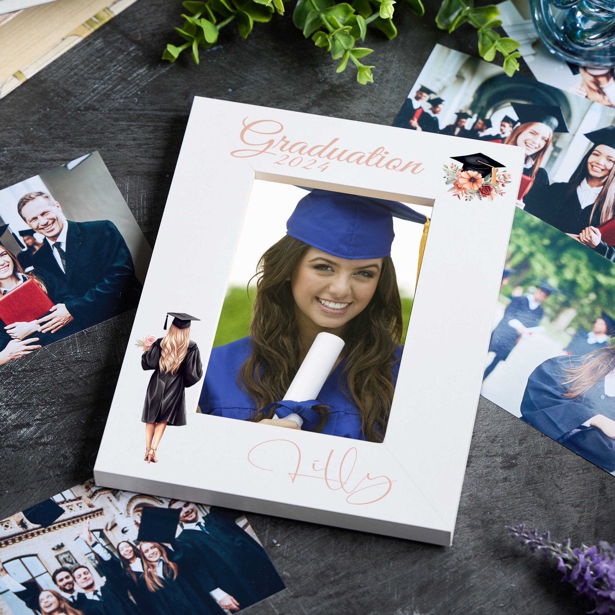 Personalised Graduation White Wooden Female Portrait Photo Frame Gift