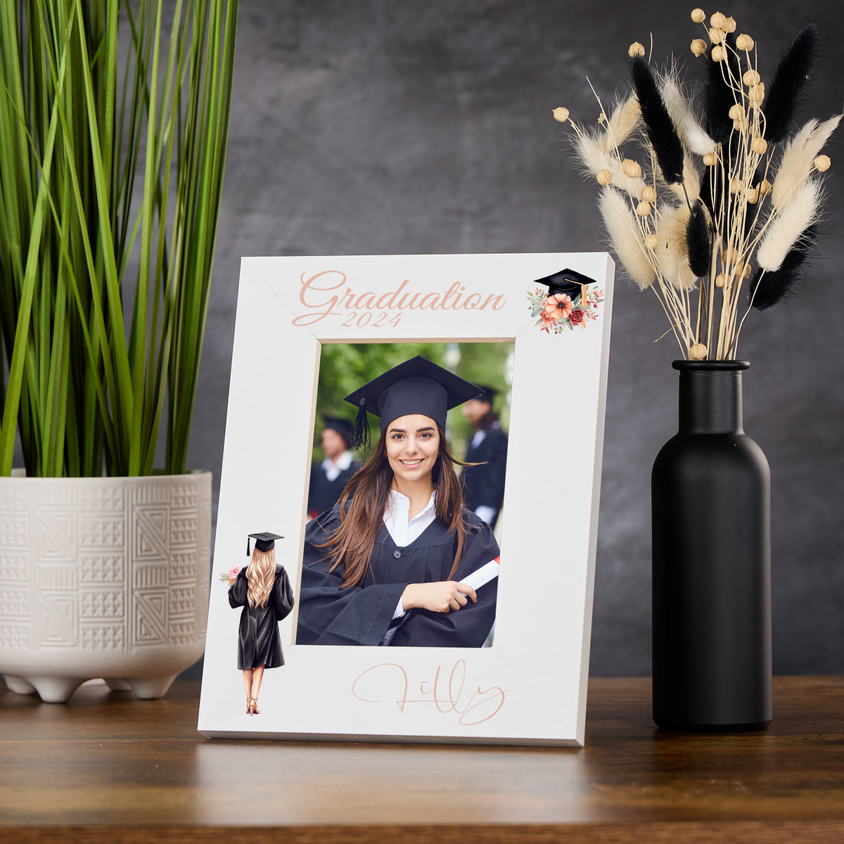 Personalised Graduation White Wooden Female Portrait Photo Frame Gift