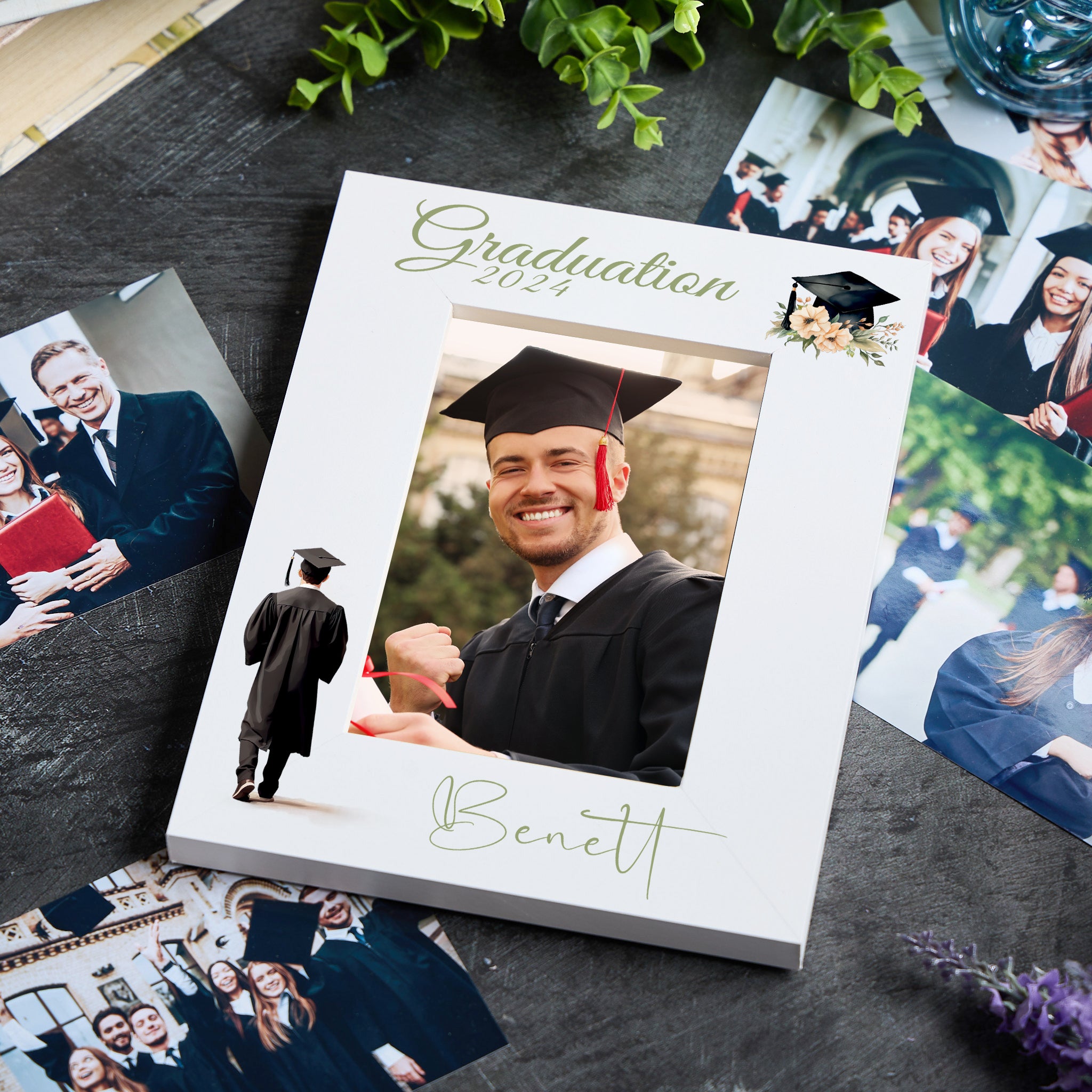 Personalised Graduation White Wooden Male Portrait Photo Frame Gift