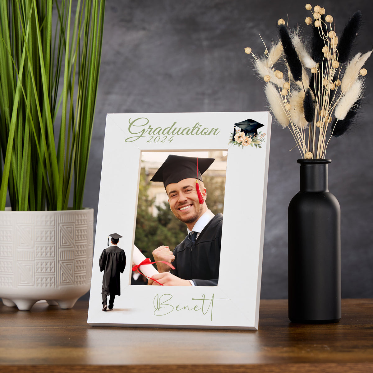 Personalised Graduation White Wooden Male Portrait Photo Frame Gift