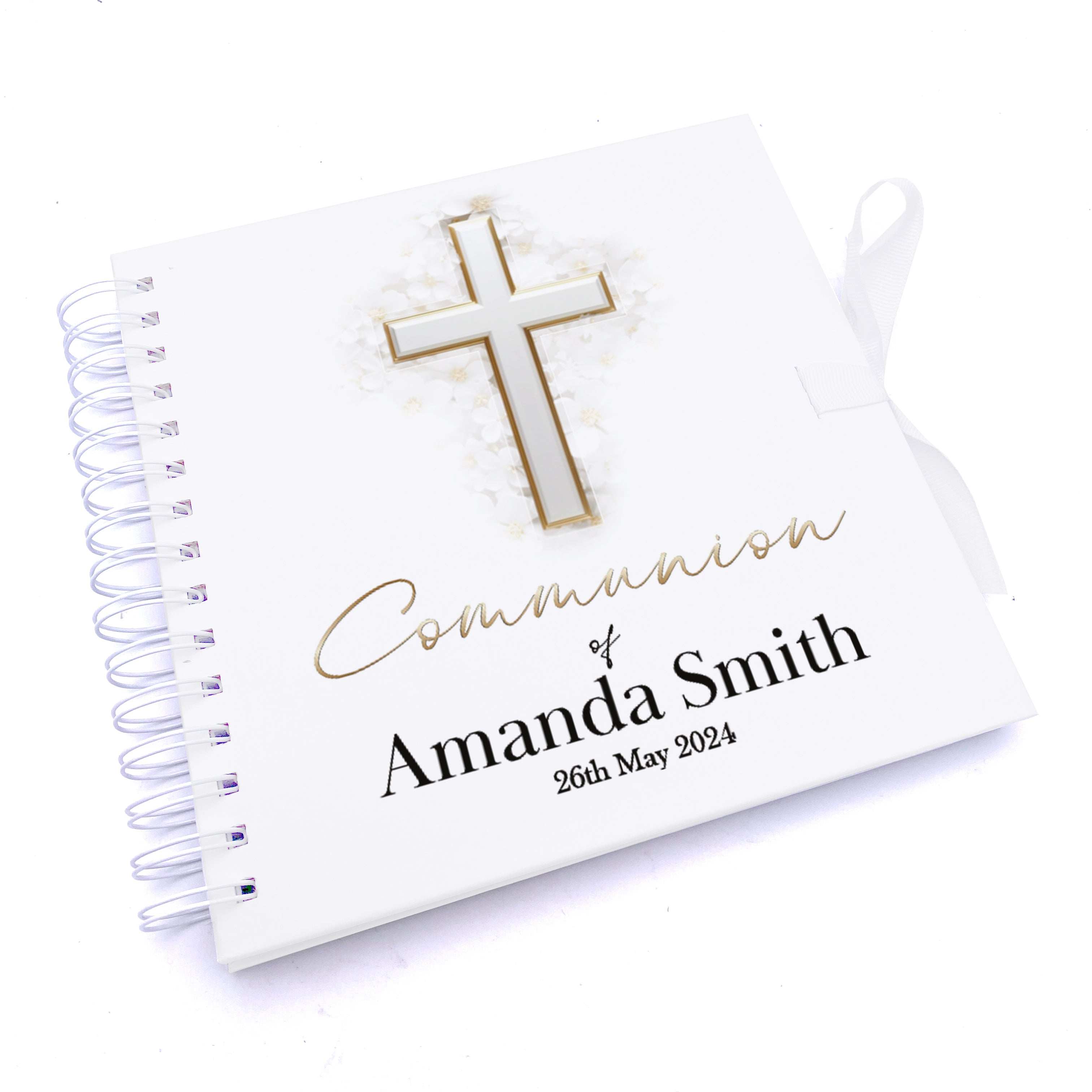 Personalised Communion Guest Book, Photo Album Scrapbook With Silver Cross