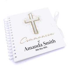 Personalised Communion Guest Book, Photo Album Scrapbook With Silver Cross