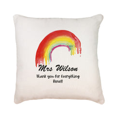 Personalised Teacher Cushion Gift With Watercolour Rainbow