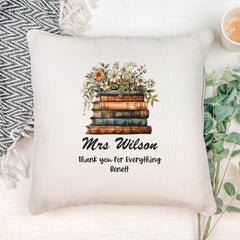 Personalised Teacher Cushion Gift With Floral Books