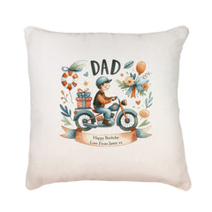 Personalised Dad Filled Cushion Pillow Gift With Vintage Bike