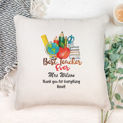 Personalised Best Teacher Cushion Gift With stationary