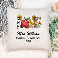 Personalised Teacher Cushion Gift With Love Quote