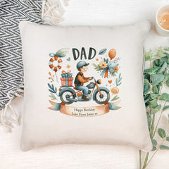 Personalised Dad Filled Cushion Pillow Gift With Vintage Bike