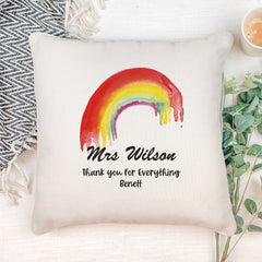 Personalised Teacher Cushion Gift With Watercolour Rainbow