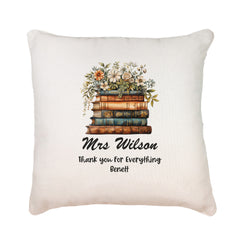 Personalised Teacher Cushion Gift With Floral Books