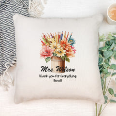 Personalised Teacher Cushion Gift With Floral Pencils