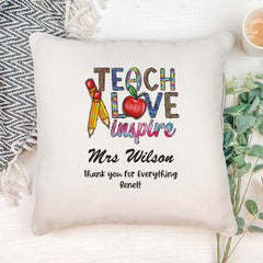 Personalised Teacher Cushion Gift Love Teach Inspire