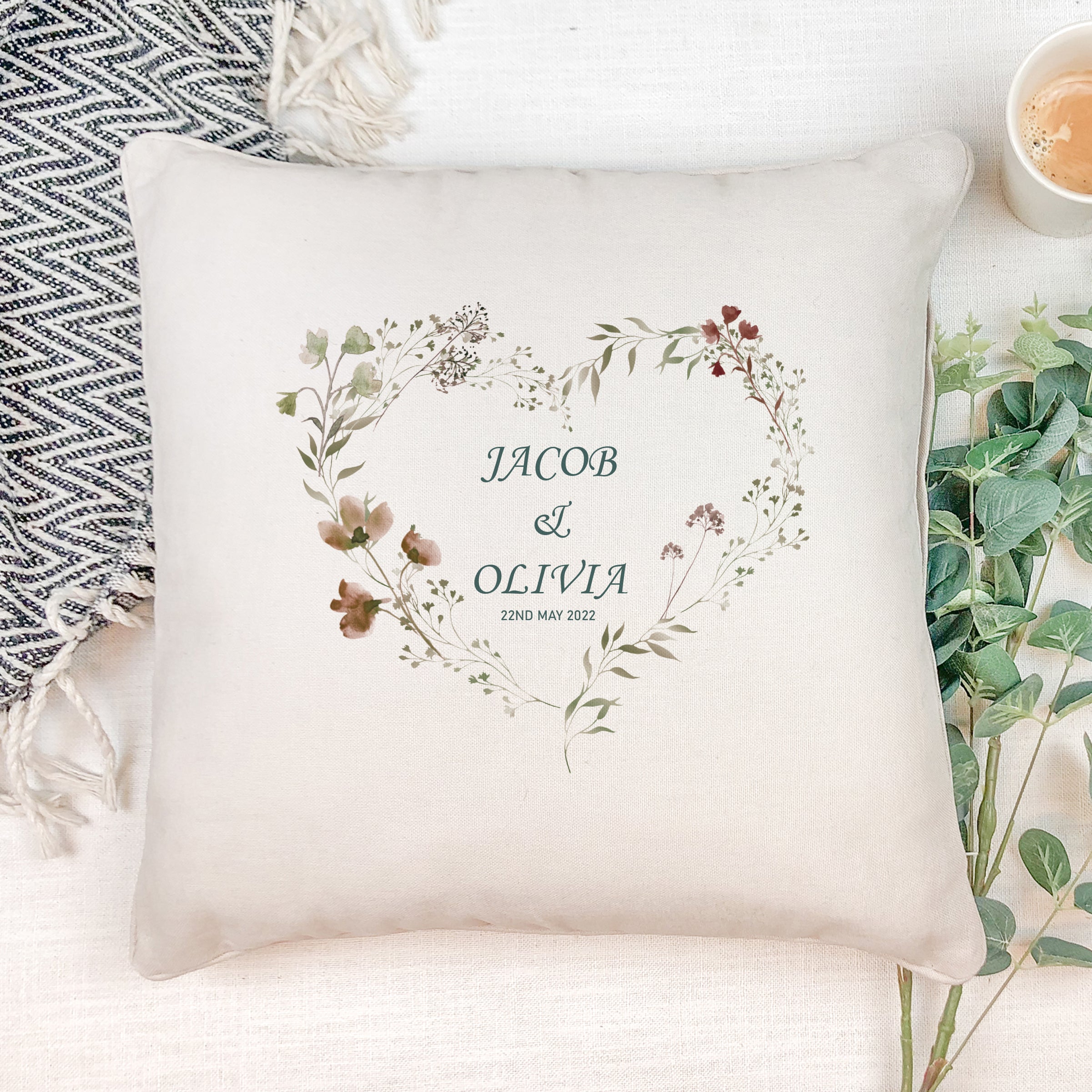 Buy Personalised Wedding Day Cushion Pillow Gift With Watercolour