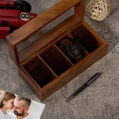 Personalised 4 Watches Solid Wood And Glass Watch Box Gift For Him