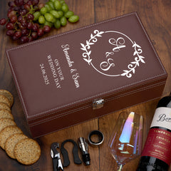 Personalised Luxury Two Bottle Wine Box Holder For Wedding Couple With Initials Keepsake Gift