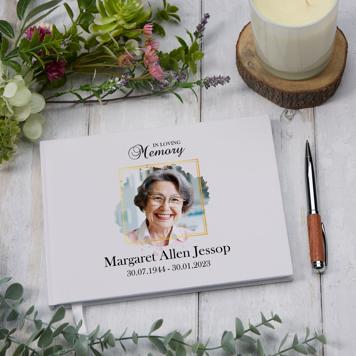 Personalised Condolence Funeral Memorial Guest Book With Photo