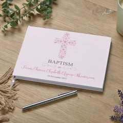 Personalised Baptism Ornate Cross Design Guest Book