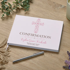 Personalised Confirmation Ornate Cross Design Guest Book