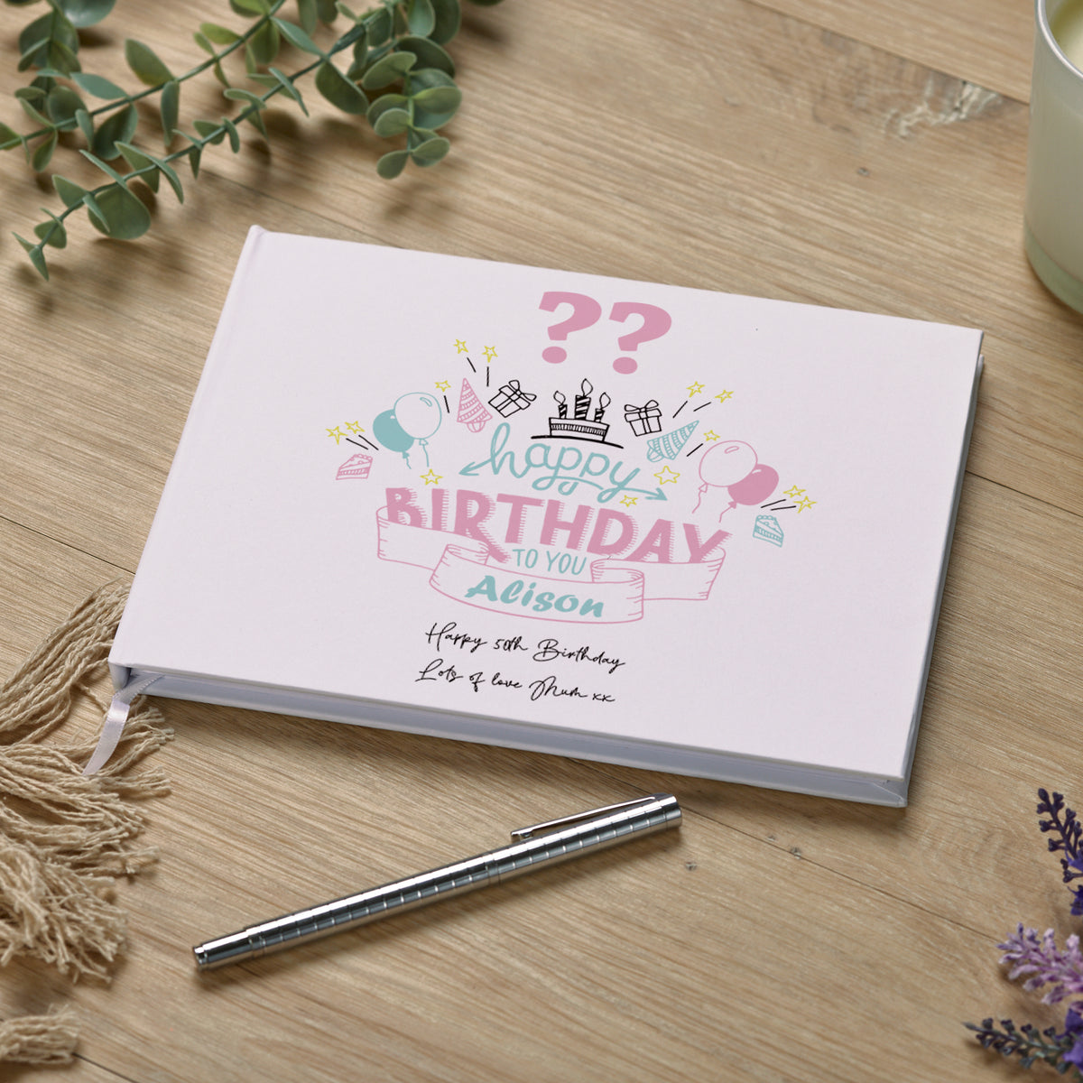 Personalised Any Age Happy Birthday Lined Guest Book Hard Cover 80 Pages