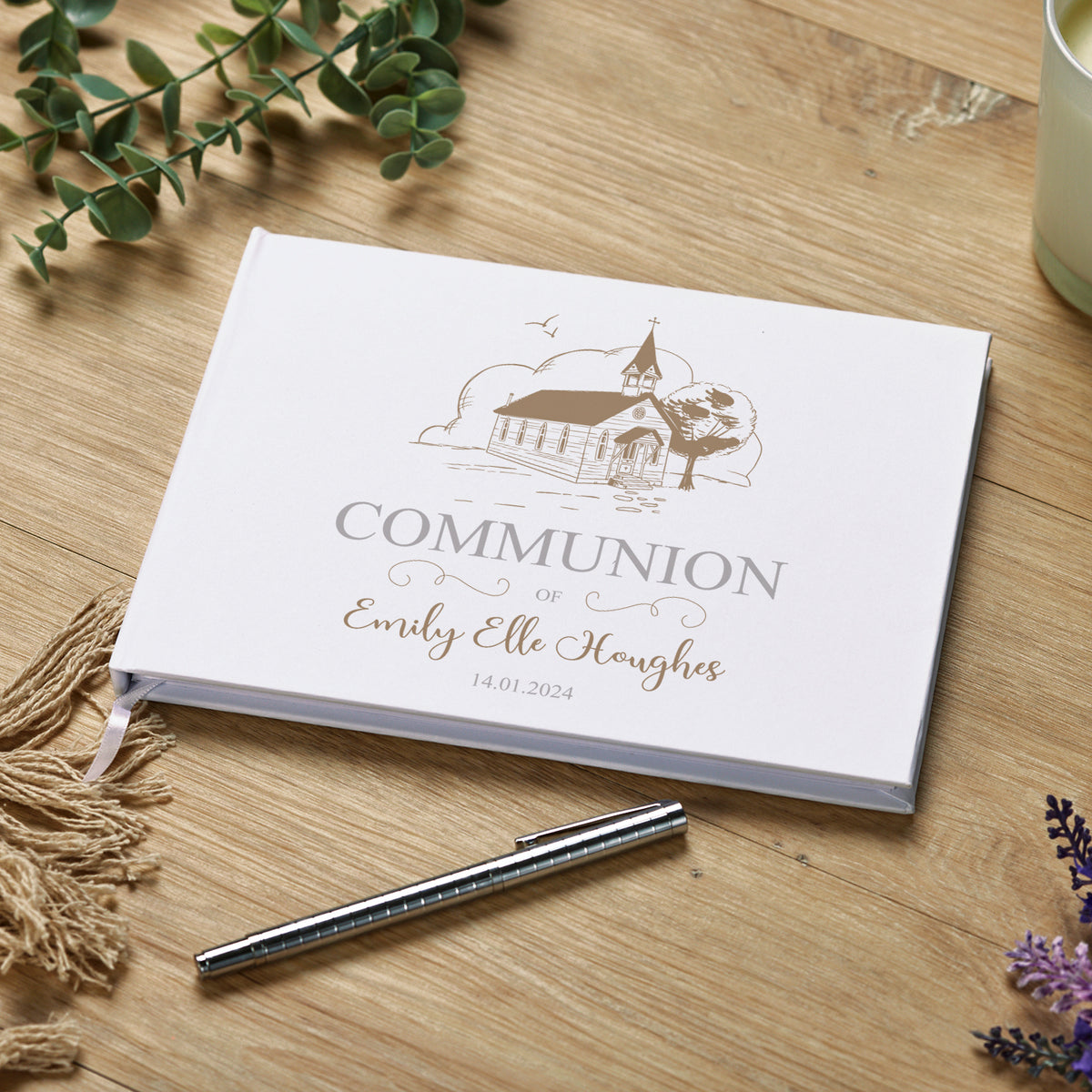 Personalised Communion  Guest Book With Church