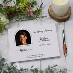 Personalised Funeral Memorial Sentiment Condolence Guest Book With Photo