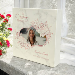 Personalised Graveside Photo Memorial Square Decoration Rose Gold Floral