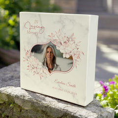 Personalised Graveside Photo Memorial Square Decoration Rose Gold Floral