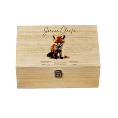 Personalised Large Baby Wooden Memories Keepsake Box Gift With Fox Cub
