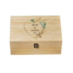 Personalised Large Wedding Wooden Memories Keepsake Box Gold Leaf Heart