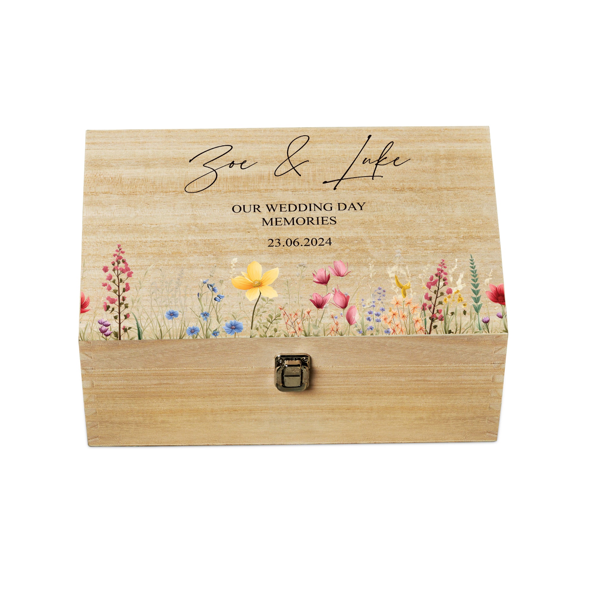 Personalised Large Wedding Memories Keepsake Box With Wildflower Border